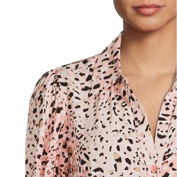 Time and Tru Dress Pink Animal Print Midi Button Front Short Sleeve Medium - Picture 2 of 12